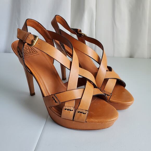Pour La Victoire Brown Strappy Platform Sandal Shoe 10 Vamp Sexy Neutral Summer - Picture 8 of 9